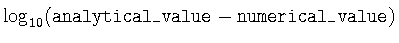 $\log_{10} (\texttt{analytical\_value} - \texttt{numerical\_value})$